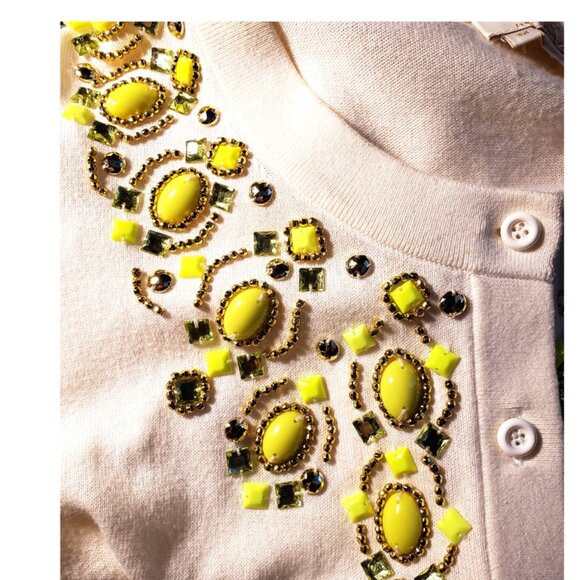 Kate Spade New York White Cardigan with Green and Gold Jeweled Detailing Size-M - Picture 3 of 10